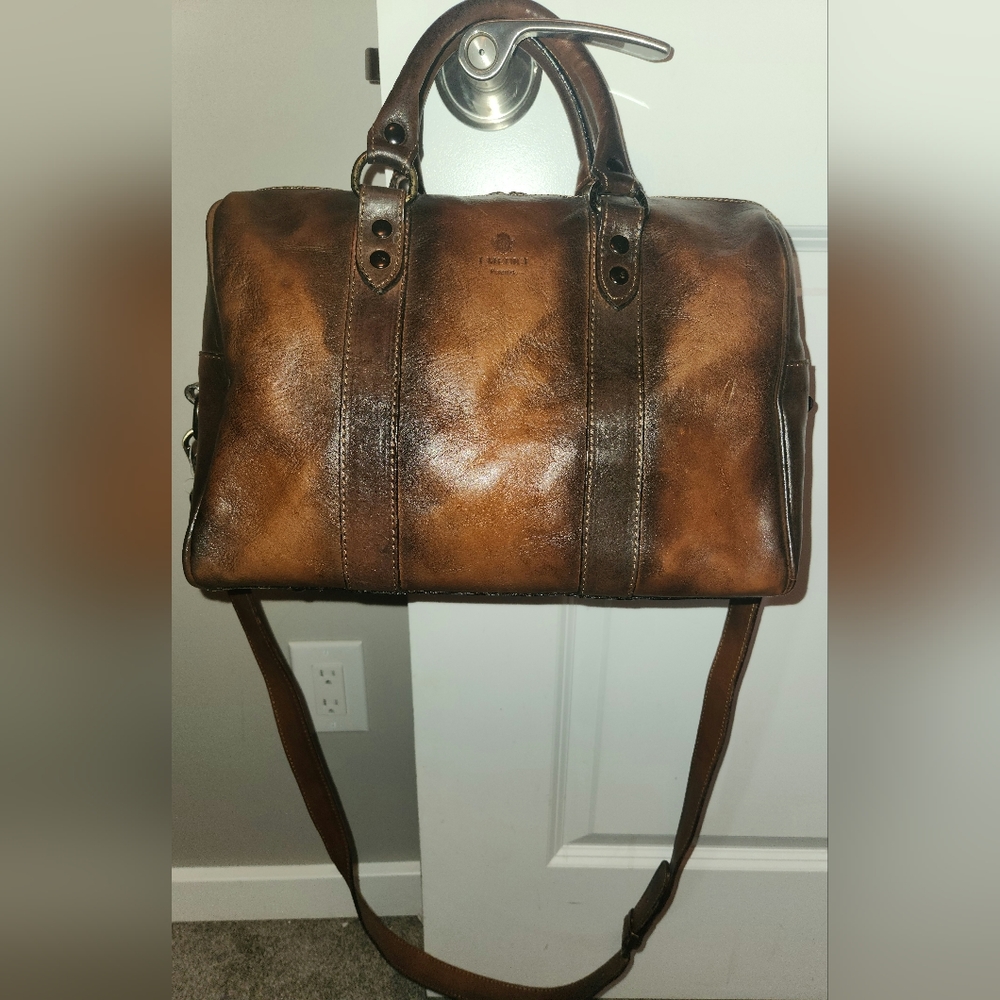 I Medici of Florence Vintage Italian Leather Satchel Handbag in Antique Cognac